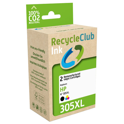 RECYCLECLUB XL Cartridge 305XL - Duo Pack - Black + Multicolor - Suitable for HP image
