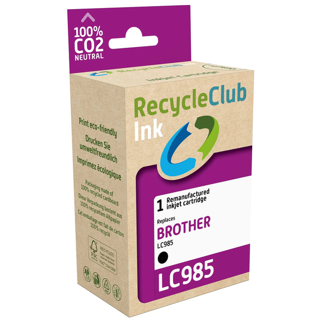 RECYCLECLUB Cartridge LC985BK - Black - Suitable for Brother image