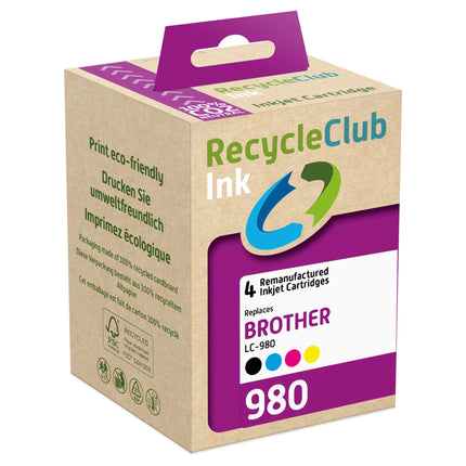 RECYCLECLUB Cartridge LC980 - Multipack - Black + Cyan + Magenta + Yellow - Suitable for Brother image