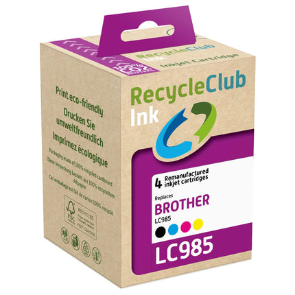 RECYCLECLUB Cartridge LC985 - Multipack - Black + Cyan + Magenta + Yellow - Suitable for Brother image