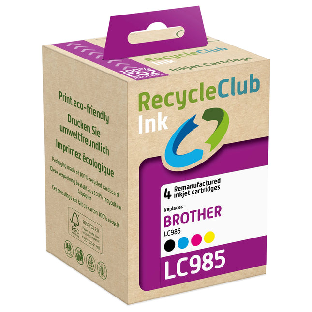 RECYCLECLUB Cartridge LC985 - Multipack - Black + Cyan + Magenta + Yellow - Suitable for Brother image