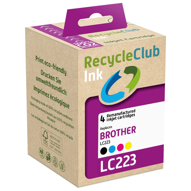 RECYCLECLUB Cartridge LC223 - Multipack - Black + Cyan + Magenta + Yellow - Suitable for Brother image