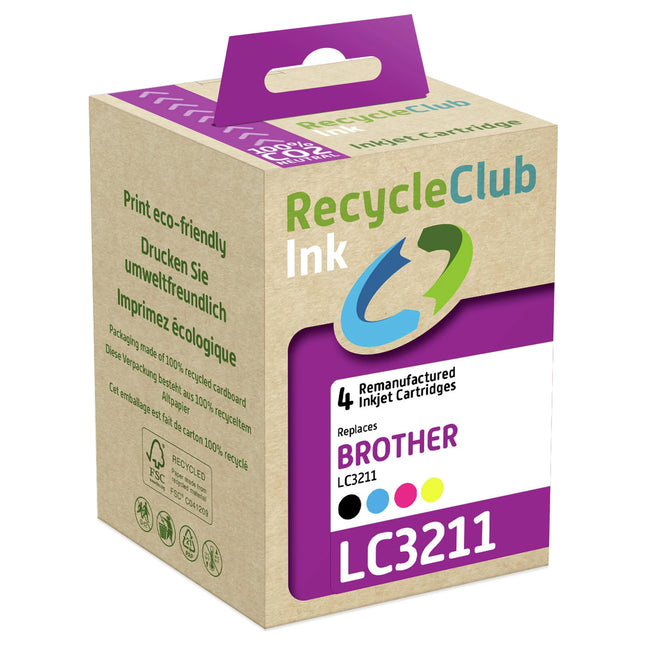 RECYCLECLUB Cartridge LC3211 - Multipack - Black + Cyan + Magenta + Yellow - Suitable for Brother image