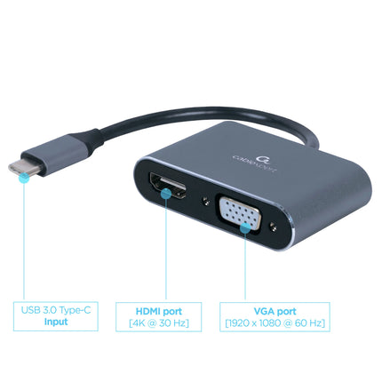 CABLEXPERT - Adapter cable - USB-C (Male) - HDMI (Female) + VGA (Female) - 0.15 m image