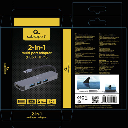 CABLEXPERT - Dockingstation - USB-C (Male) - 3 x USB-A (Female) + HDMI (Female) - 0.15 m image