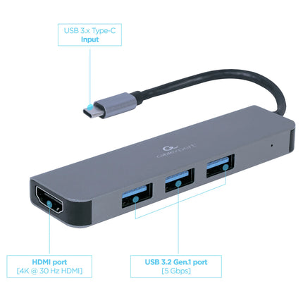CABLEXPERT - Dockingstation - USB-C (Male) - 3 x USB-A (Female) + HDMI (Female) - 0.15 m image