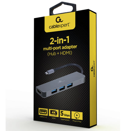 CABLEXPERT - Dockingstation - USB-C (Male) - 3 x USB-A (Female) + HDMI (Female) - 0.15 m image