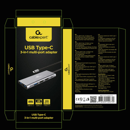 CABLEXPERT - Dockingstation - USB-C (Male) - 3 x USB-A (Female) + 2 x HDMI (Female) + 1 x USB-C (Female) - 0.15 m image