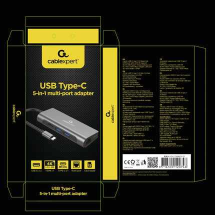 CABLEXPERT - Dockingstation - USB-C (Male) - 2 x USB-A (Female) + HDMI (Female) + USB-C (Female) + RJ45 + Micro-SD + SD - 0.15 m image
