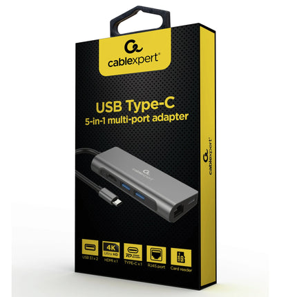 CABLEXPERT - Dockingstation - USB-C (Male) - 2 x USB-A (Female) + HDMI (Female) + USB-C (Female) + RJ45 + Micro-SD + SD - 0.15 m image