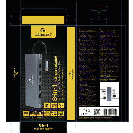 CABLEXPERT - Dockingstation - USB-C (Male) - 4 x USB-A (Female) + HDMI (Female) + USB-C (Female) PD + VGA + Micro-SD + SD + 3.5 mm Jack + RJ45 - 0.15 m image