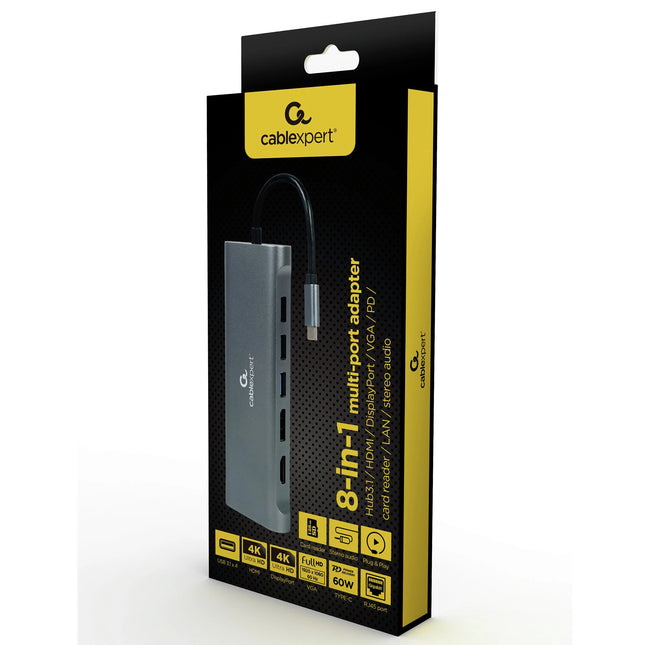 CABLEXPERT - Dockingstation - USB-C (Male) - 4 x USB-A (Female) + HDMI (Female) + USB-C (Female) PD + VGA + Micro-SD + SD + 3.5 mm Jack + RJ45 - 0.15 m image