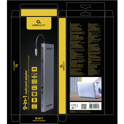 CABLEXPERT - Dockingstation - USB-C (Male) - 5 x USB-A (Female) + HDMI (Female) + 2 x USB-C (Female) PD + VGA + Micro-SD + SD + RJ45 - 0.15 m image