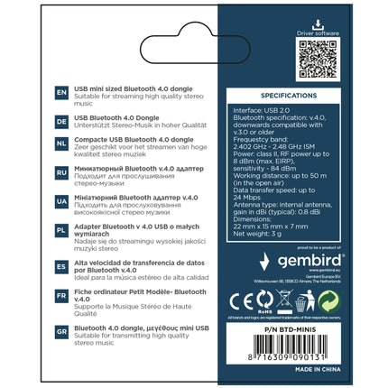 GEMBIRD - bluetooth mini USB dongle v.4.0 50m - BTDMINI5 image