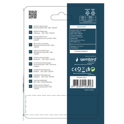 GEMBIRD - Mouse - MUS4B01 - Wired - USB-A image