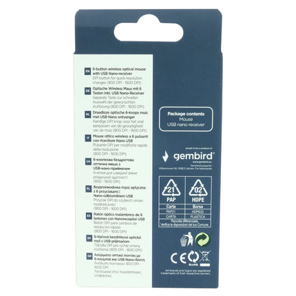 GEMBIRD - Mouse - MUSW6B01 - Wireless - USB-A image