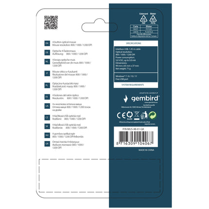 GEMBIRD - Mouse - MUS4B01GB - Wired - USB-A image