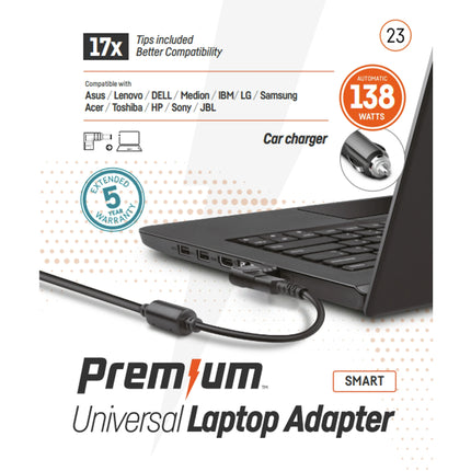 PREMIUM - Laptop charger - For in the car - With 17 different connections - 138 W image