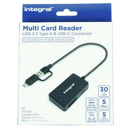 INTEGRAL - Multi cardreader - With USB-A / USB-C cable - For CF/SD/microSD cards image