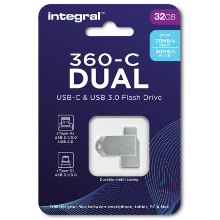 INTEGRAL - USB stick - 32 GB - Silver - USB-A 3.1/3.0 + USB-C 3.1/3.0 image