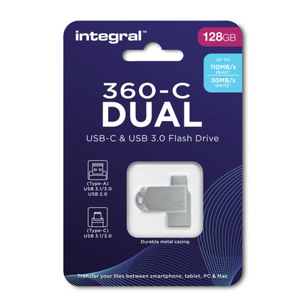 INTEGRAL - USB stick - 128 GB - Silver - USB-A 3.1/3.0 + USB-C 3.1/3.0 image