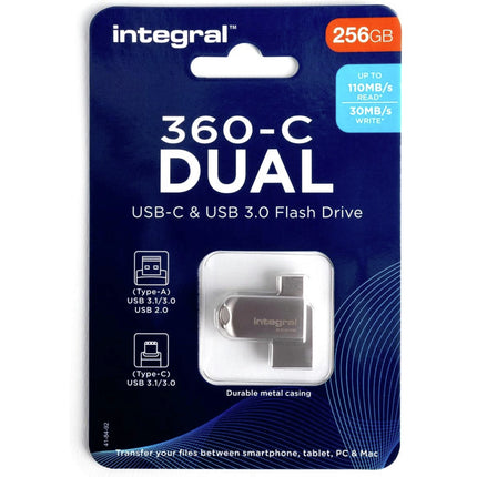INTEGRAL - USB stick - 256 GB - Silver - USB-A 3.1/3.0 + USB-C 3.1/3.0 image