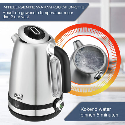 LEBENLANG - Kettle - Stainless Steel - 1.7 L - 2200 W - With anti-lime filter image