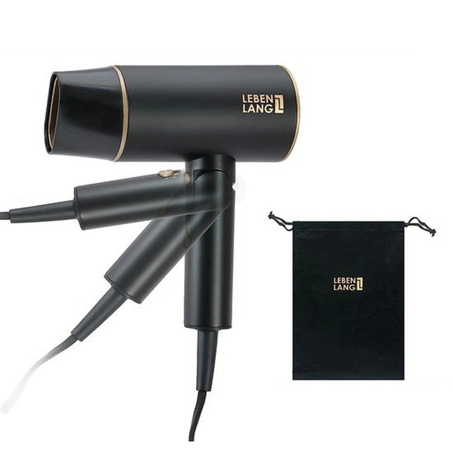LEBENLANG - Hair Dryer - Travel Size - Black + Gold - Foldable image