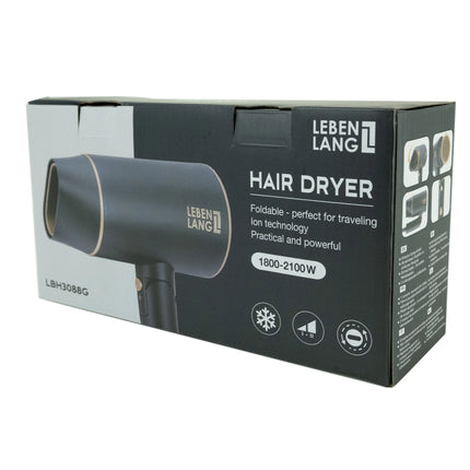 LEBENLANG - Hair Dryer - Travel Size - Black + Gold - Foldable image