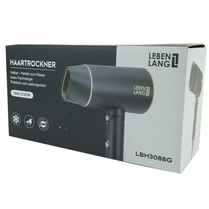 LEBENLANG - Hair Dryer - Travel Size - Black + Gold - Foldable image